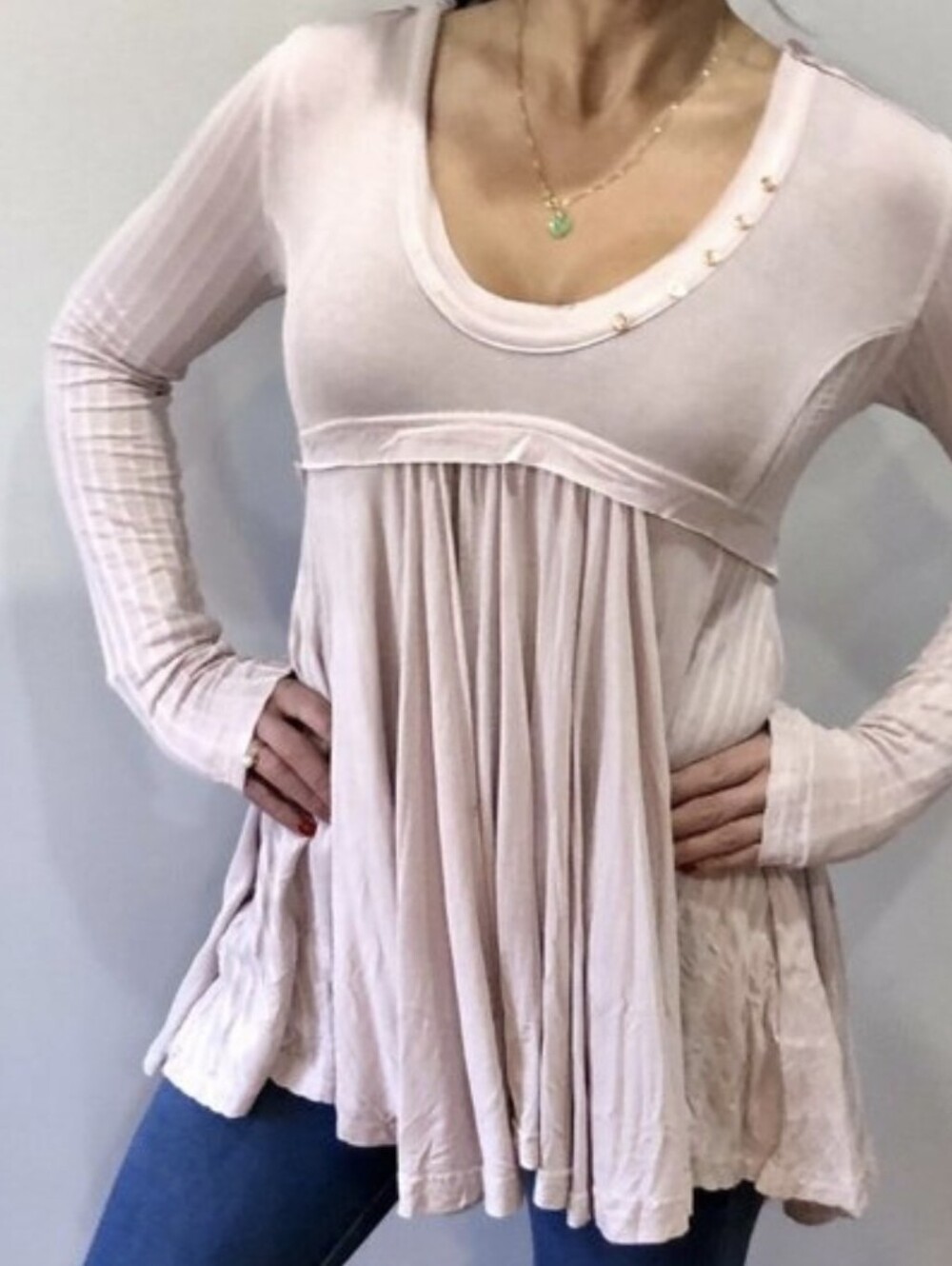 Free People Lilac Birdie Henley Baby Doll Top NWT